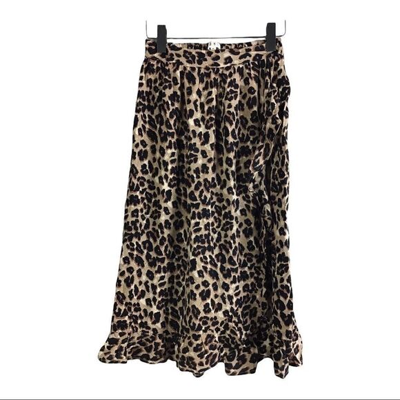 THML Leopard Print Asymmetrical Ruffle Midi Length Skirt - Picture 1 of 12